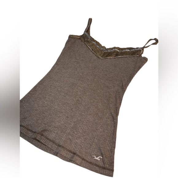 Hollister Ribbed Lace Trim Cami Tank Top Y2K Brown - Picture 2 of 11